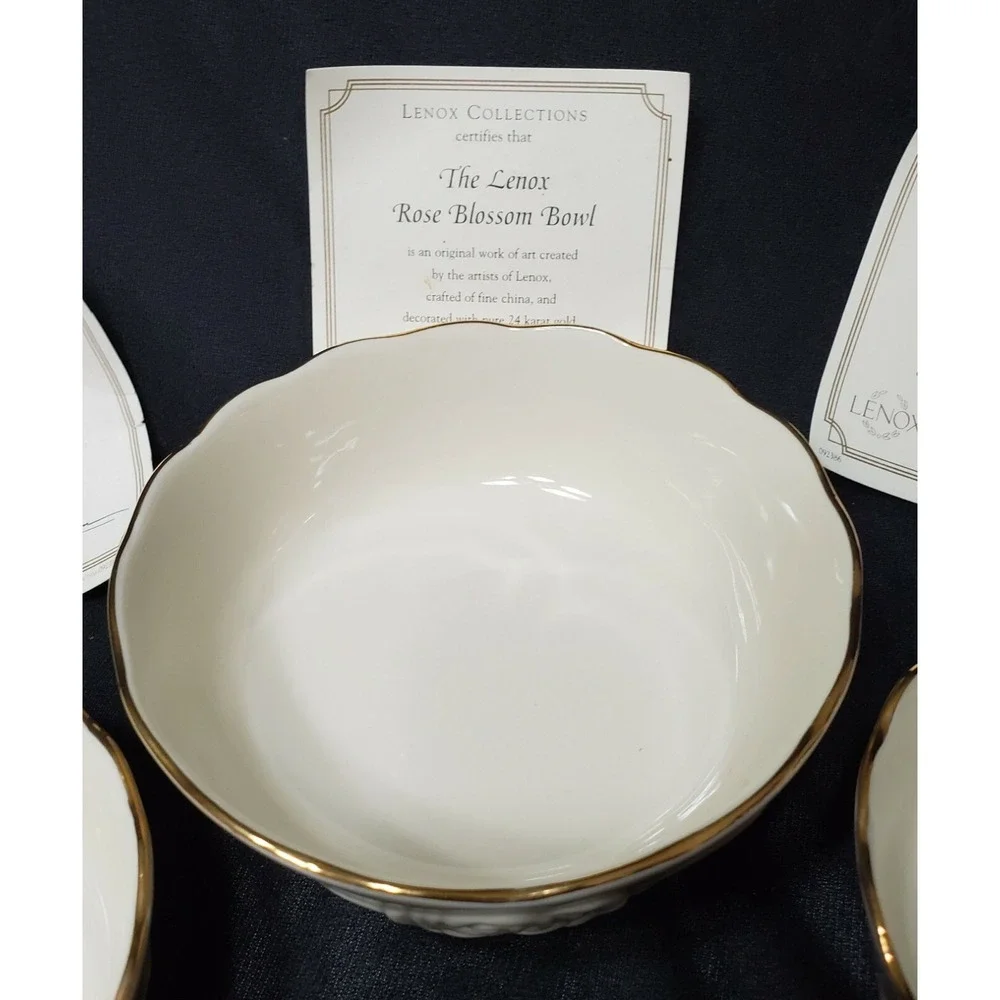 3 Pc Lenox‎ Rose Blossom Fine China Porcelain Bowl Set w/ 24k Gold Trim